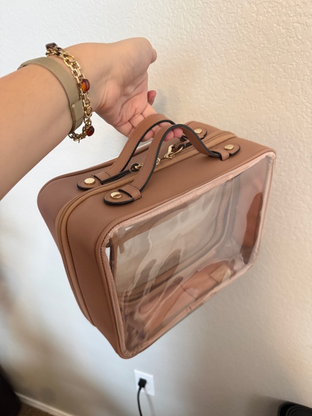 CALPAK Large Clear Cosmetics Case in Caramel